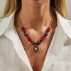 Vintage Star Stainless Steel Beaded Choker Necklace for Women Dainty Stone Pendant Chain Party Fashion Jewelry Gift