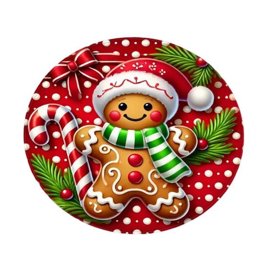 Christmas Floor Mat Round Santa Claus Xmas Area Rug Anti-Slip Absorbent Gingerbread Man Carpet for Festive Home Entrance Living Room Decor