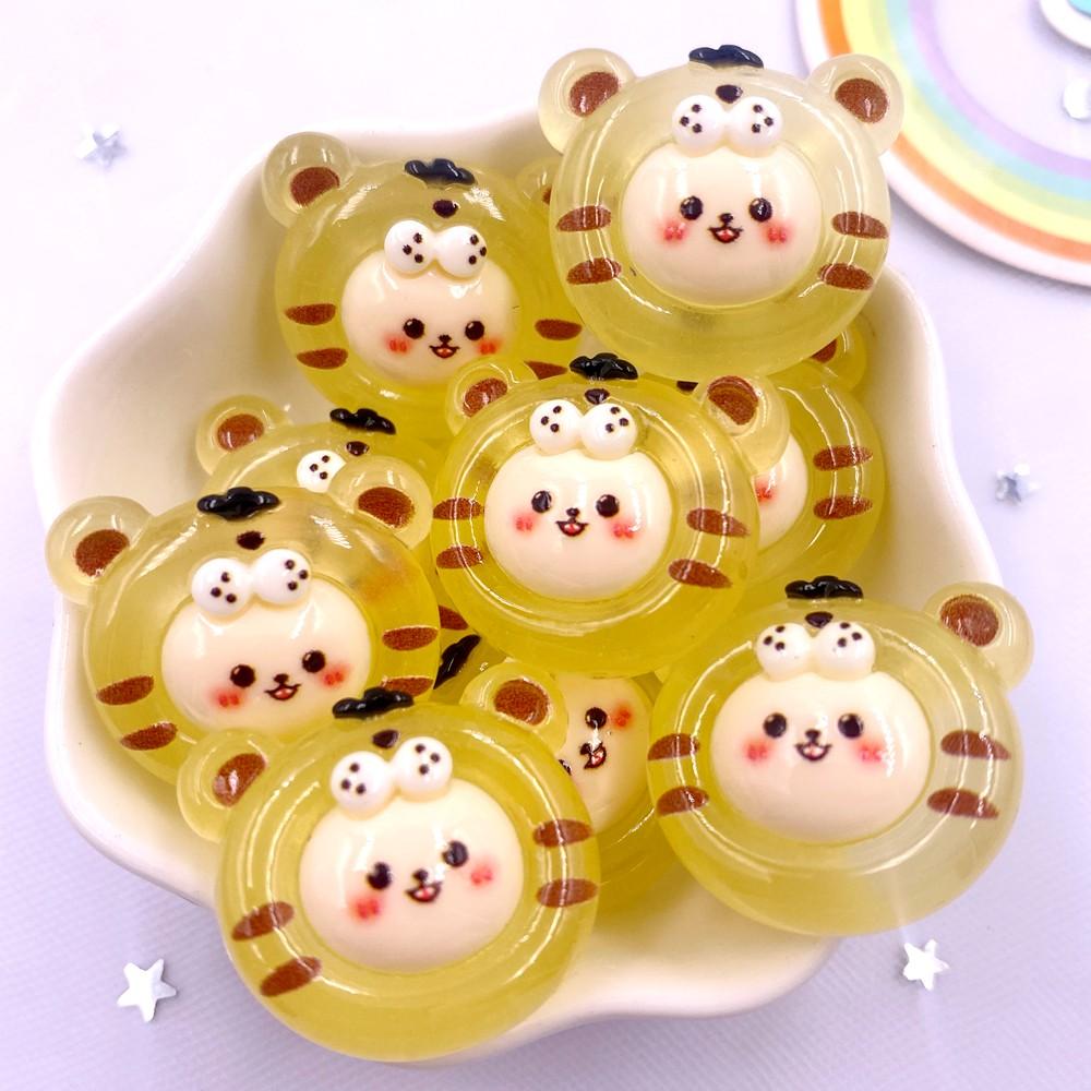 Resin Colorful Noctilucent Clear Candy Color Tiger Rabbit Cats Dog Flat back Cartoons Figurines 6PCS Scrapbooks DIY Decor Crafts