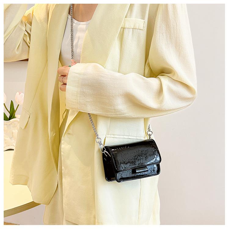 Textured Faux Leather Chain Bag for Women Trendy Shoulder Crossbody Purse
