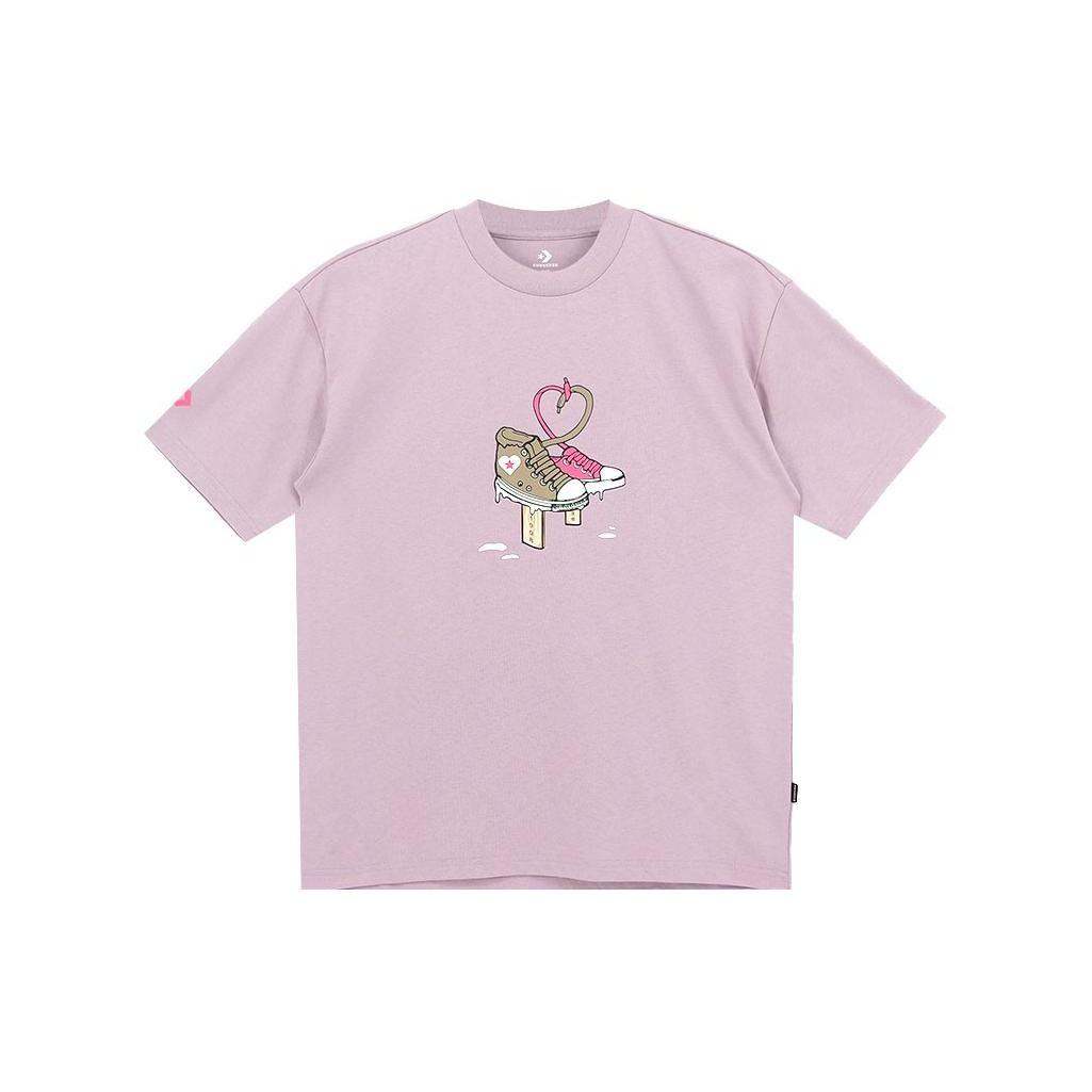 Converse Shoe Tie Heart Logo T-Shirt Asia Sizing Blush Purple Men s 10023156-A03 L