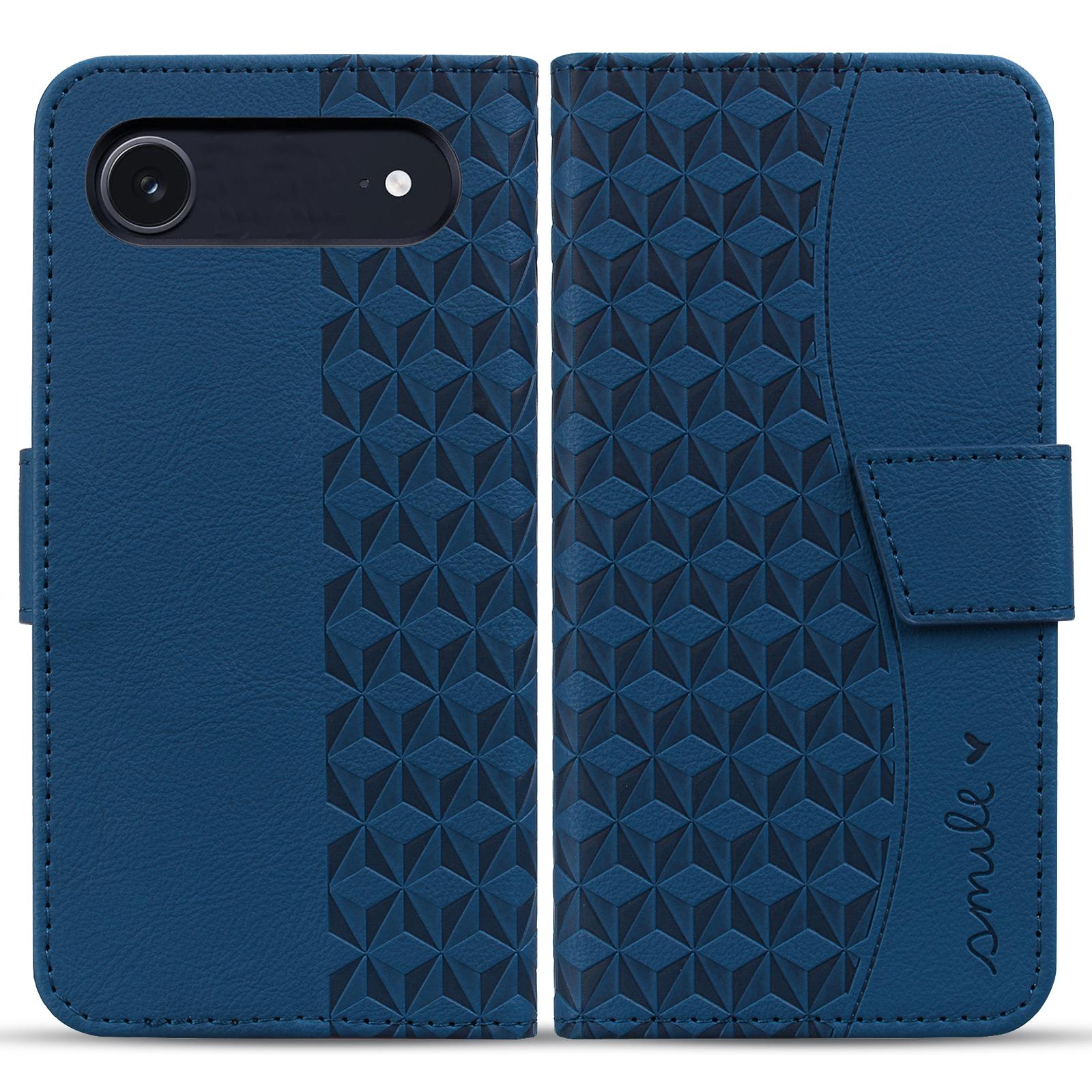 

For iPhone 17 Air Case Rhombus Pattern Leather Wallet Phone Cover with Wrist Strap Blue