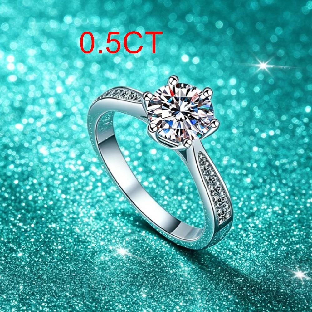 VENTFILLE Copper Moissanite Classic Ring Diamond 0.5/1/2CT D Color For Women Engagement Wedding Band Jewelry
