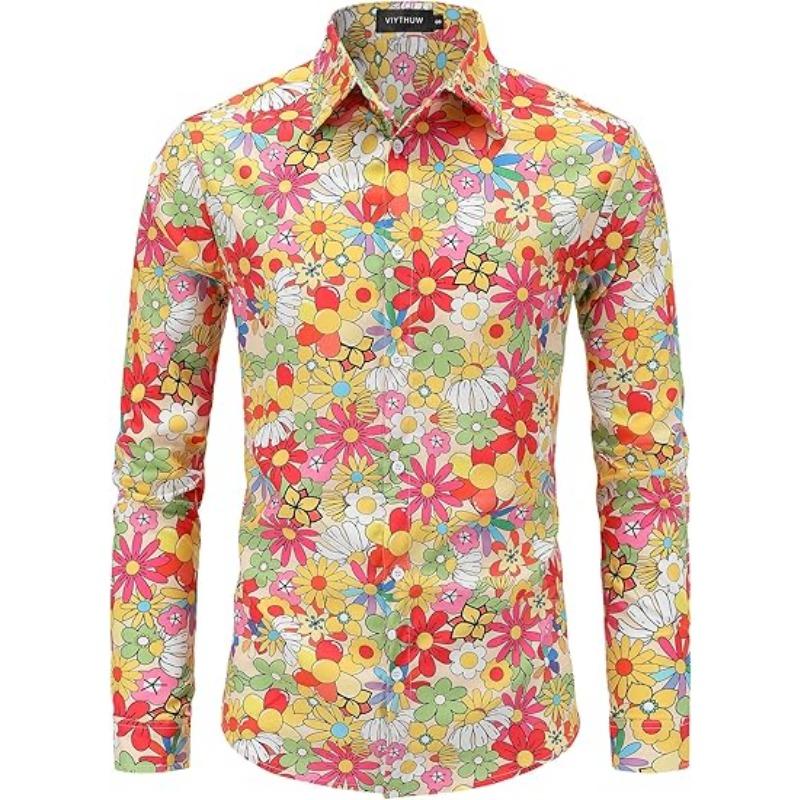 

Чоловічий одяг 70-х років, повсякденна сорочка з довгим рукавом, коміром на пряжці, у стилі диско, ретро, з квітковим принтом пейслі, ретро хіп-хоп, літня S