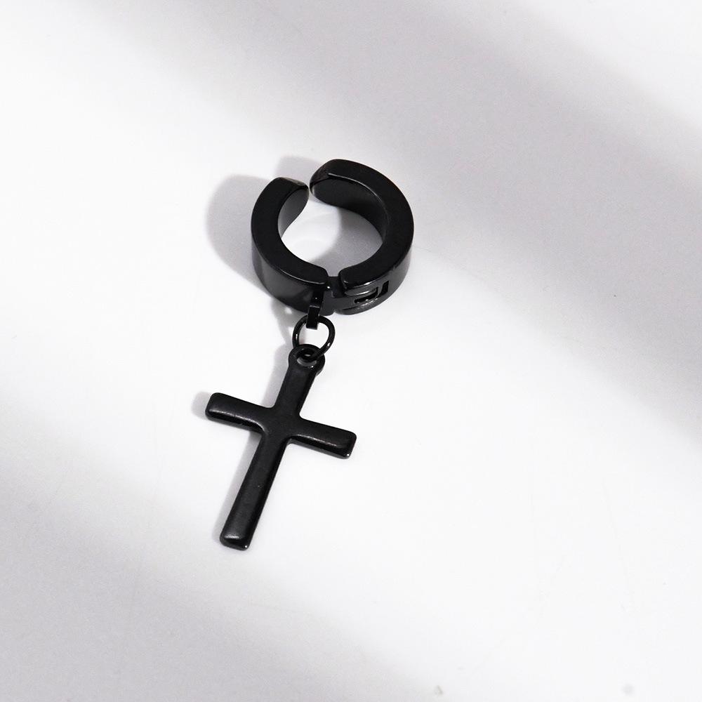 Korean Punk Stainless Steel Cross Ear Cuff: Unisex No-Piercing Hip Hop Style Earrings