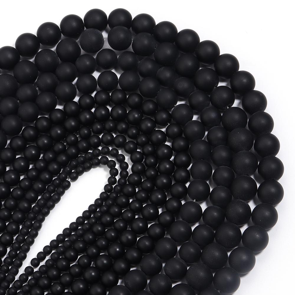 1 Strand 4/6/8/10/12mm Black Frosted Glass Stone Beads Round Loose Spaced Bead For DIY Handmade Bracelet Necklace Jewelry Making