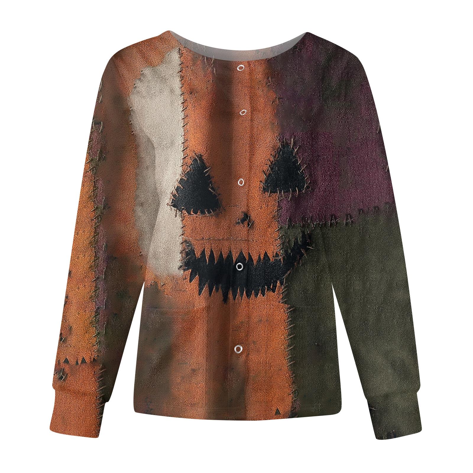 

Женская повседневная модная куртка с длинными рукавами, воротником-стойкой, на одной пуговице, с принтом на Хэллоуин, рабочая куртка, топы XL оранжевый