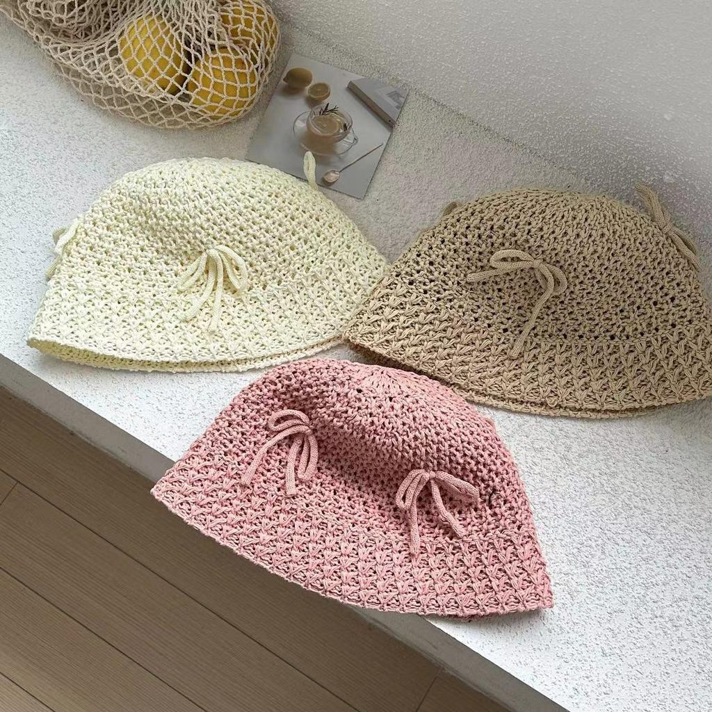 Korean Of Version Plaited Spring And Summer Lovely Bow Knit Womens Sunshade Hat