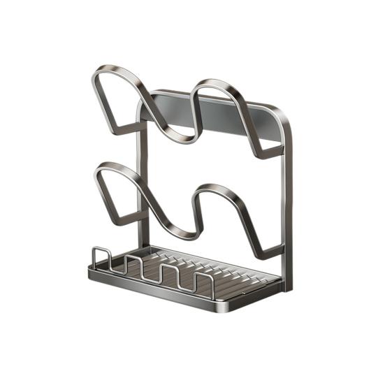 Pot Lid Storage Rack Pot Lid Holder with Spoon Rest While Cooking Carbon Steel Pan Lid Organizer with Removable Drip Tray for Kitchen Cabinets