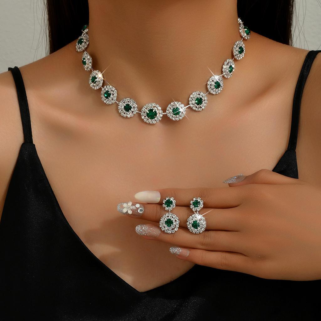 Premium luxury super flash diamond necklace earrings set, bridal earrings, wedding dress accessories