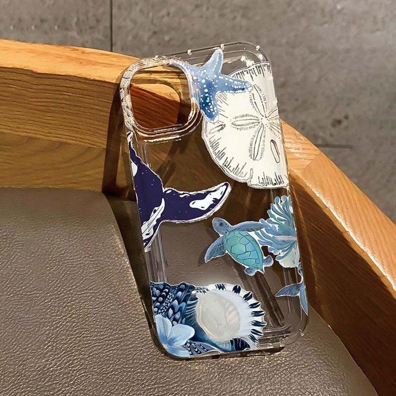 Ocean Elements for iPhone16promax Protective Case 15 Apple 14 Transparent 13 Airbag 12 Mobile Phone Case 11