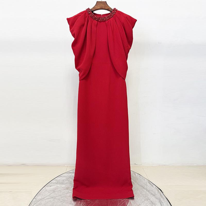 

Spotlight Celebrity Red Beaded Evening Gown with Batwing Cape Sleeves, Slim Fit, 2026 XL красный