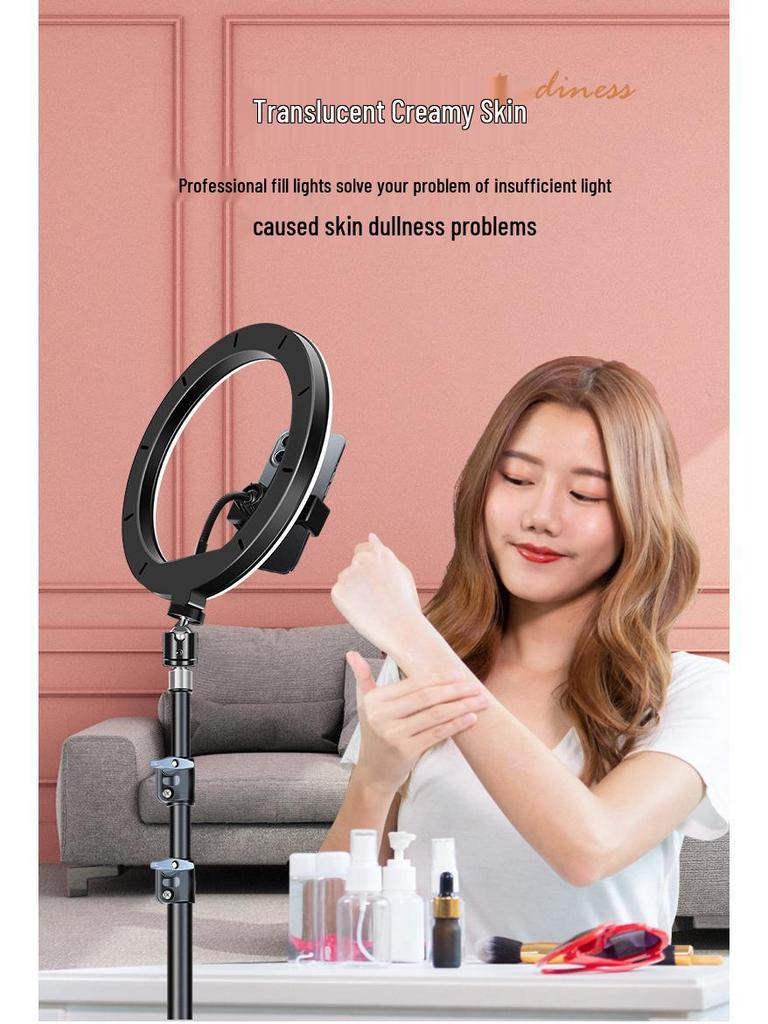 Dual-Position Carbon Steel Phone Stand with Fill Light for Outdoor Streaming
