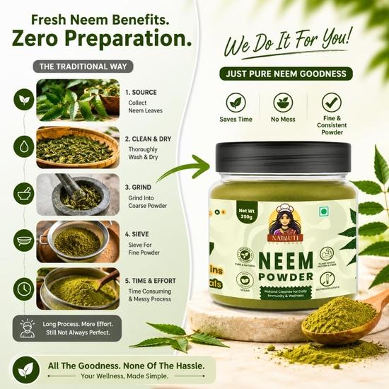Nairuti Vyutpadan Neem Powder 250g | 100% Pure Natural Azadirachta Indica for Skin Hair & Immunity| Ideal for Face Packs Hair Masks