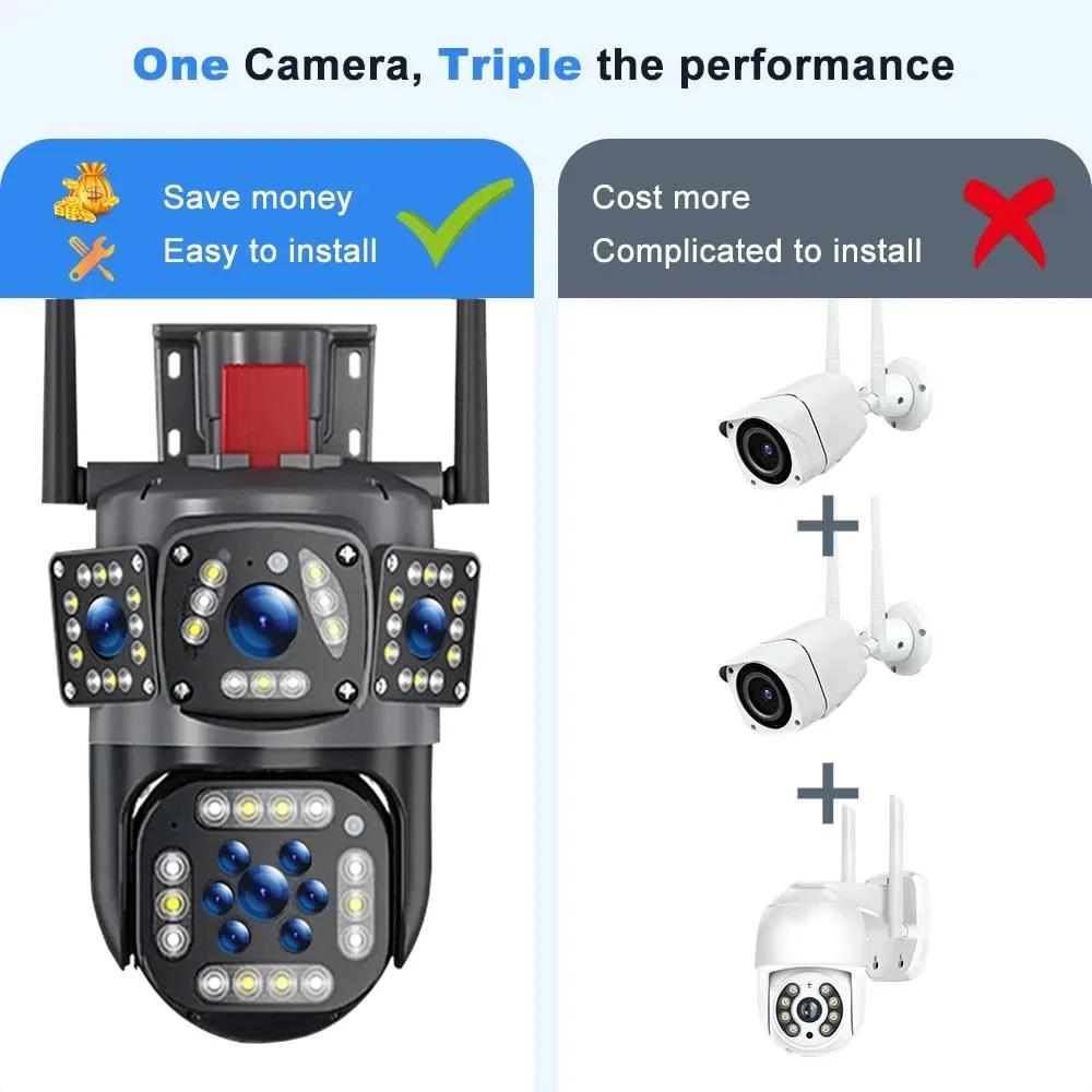 LS VISION 12MP WiFi IP pouliční kamera Venkovní 360° video sledování Zabezpečení-ochrana Tři obrazovky Ai Tracking 6K Survalance kamery