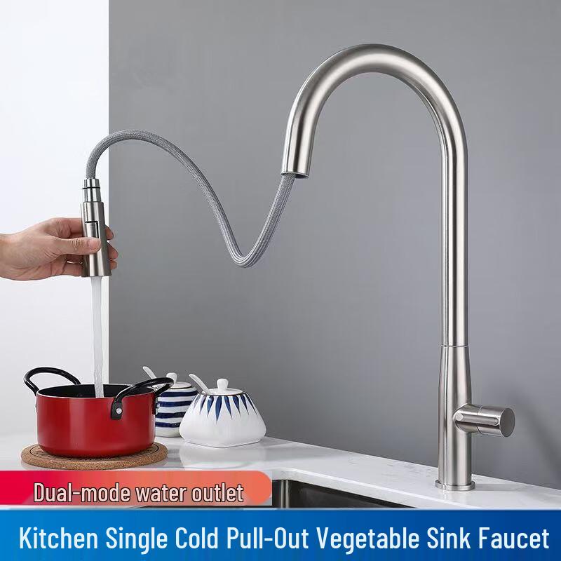 Huangchao QLQ-304 Stainless Steel Single Cold Pull-Out Faucet