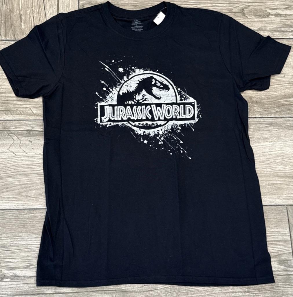2015 Jurassic World White Splatter Logo Officially Licensed T-Shirt Size Large