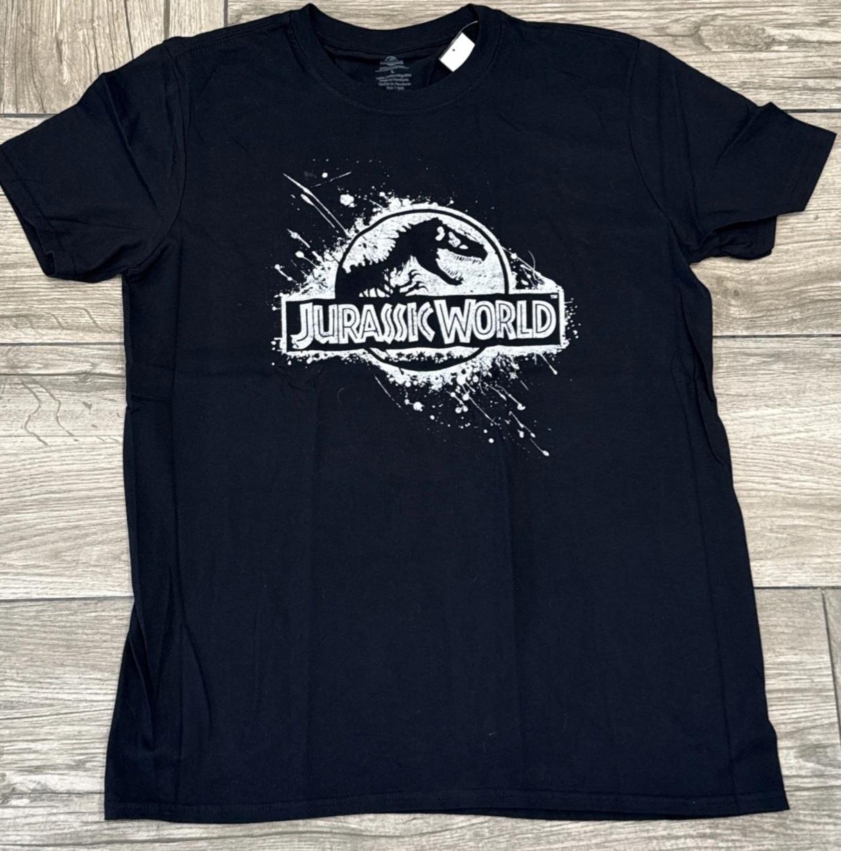 2015 Jurassic World White Splatter Logo Officially Licensed T-Shirt Size Large L