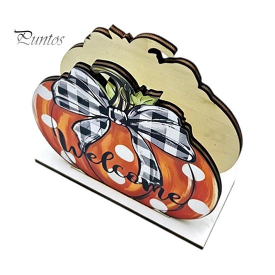 Stable Vertical Paper Towel Stand Thanksgiving Solid Wood Napkin Holder, Fall Harvest Gnome Scarecrow Turkey Tissue Autumn Kitchen Countertop