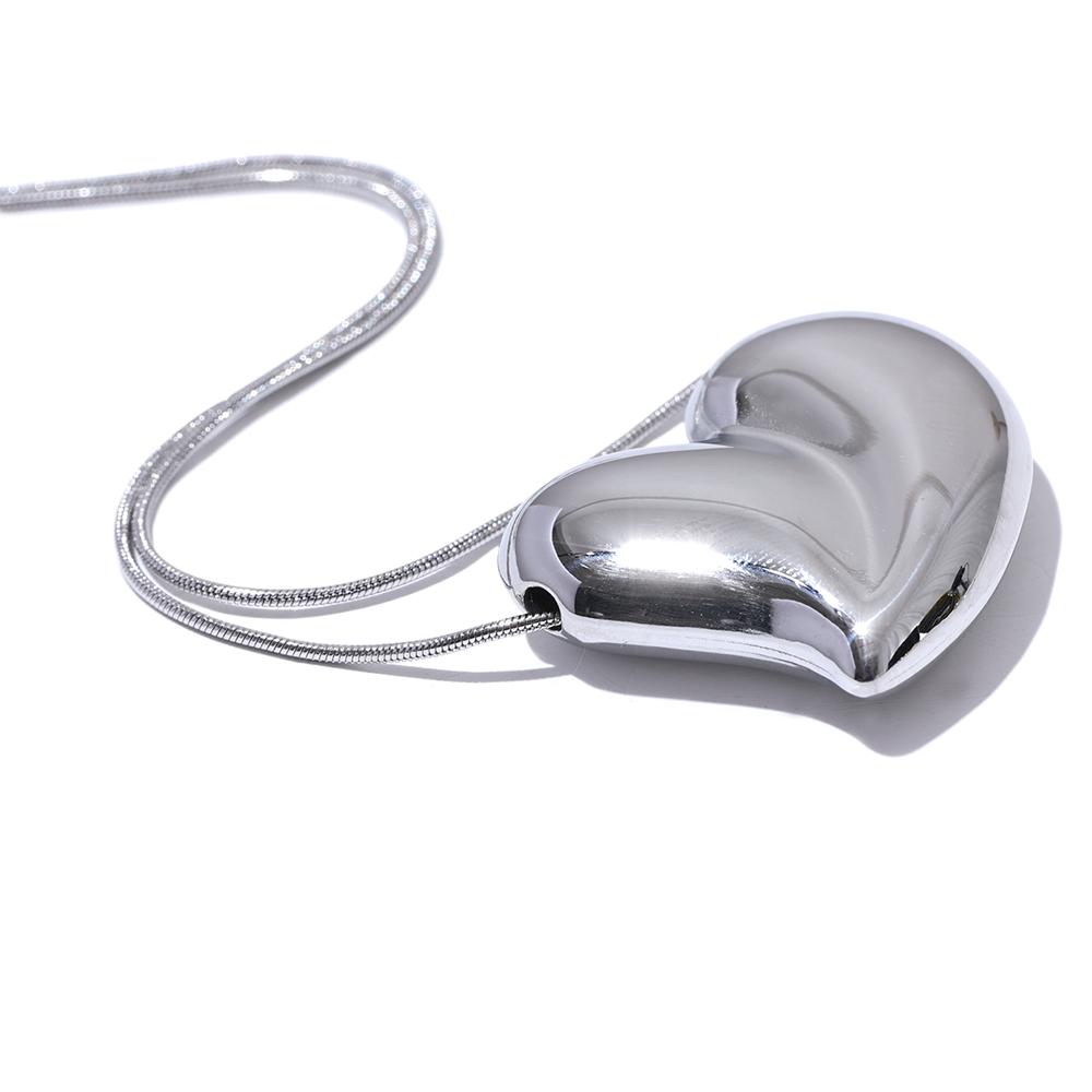 Yhpup Trendy Stainless Steel Smooth Thick Heart Love Necklace Pendant 18K PVD Plated Romantic Gift Daily Jewelry Waterproof