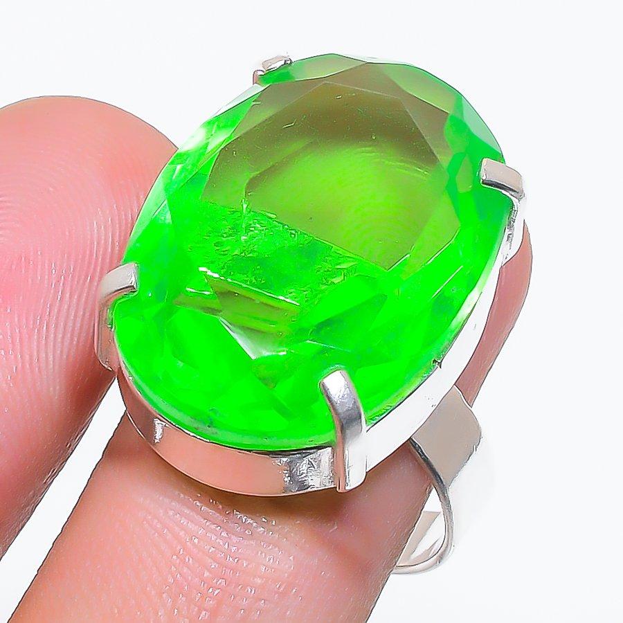Natural Peridot Gemstone Handmade 925 Sterling Silver Jewelry Ring Size 10 AR-16643