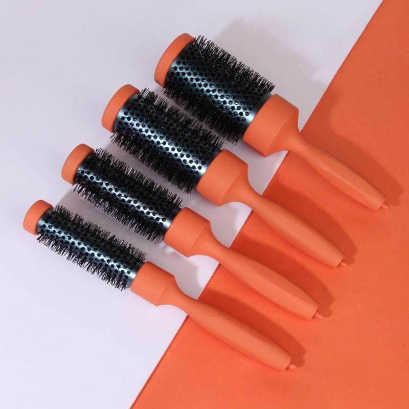 Thermal Protective Ceramic Barrels Hair Brush Natural Volumizing Curls Nylon Bristles Ergonomic Beechwood For Styling