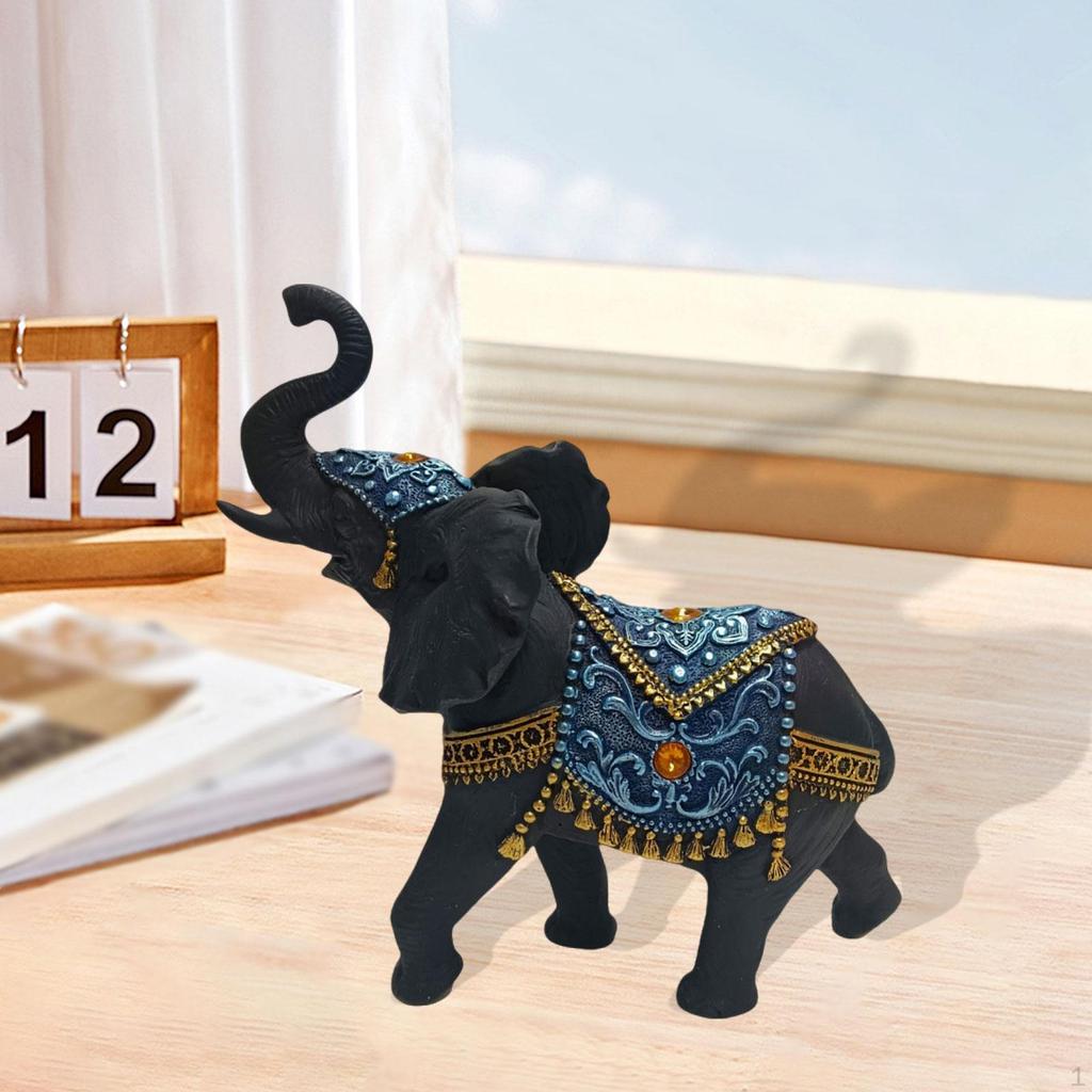Elephant Statue Animal Art Sculpture Decoration Good Luck for Cabinet Bedroom Desktop