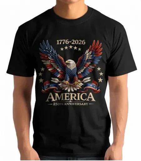 America 250th Anniversary Patriotic Eagle Flag July 4th Graphic Tee XL