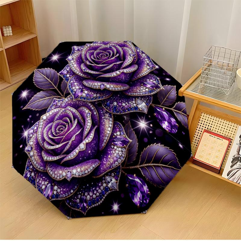 

Elegant Purple Flower Umbrella Theme Automatic Umbrella Compact 8-Rib Design Sturdy Construction Durable Umbrella Stylish Accessory