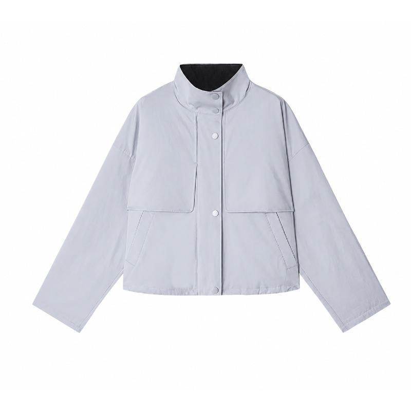 Niche Women's Short Jacket Women's Loose Stand-up Collar Snap-button High-density Cotton Twill Tooling Jacket