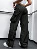 Rose Beauty A Flap Pockets Drawstring Ruched Cargo Parachute Pants