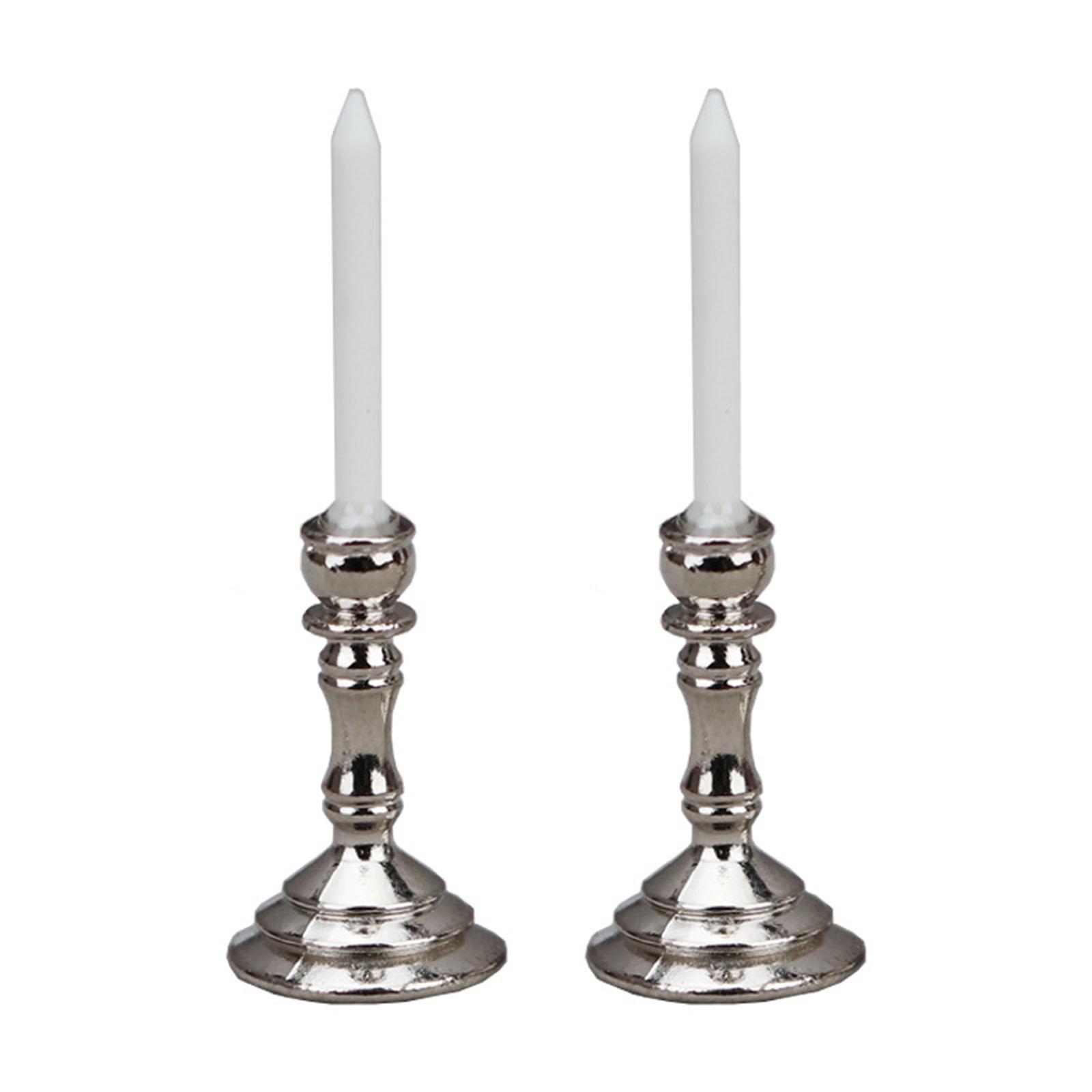 

2 шт. кукольные свечи подсвечники для подсвечников мебель украшения подсвечник подсвечник домашняя мебель серебряный