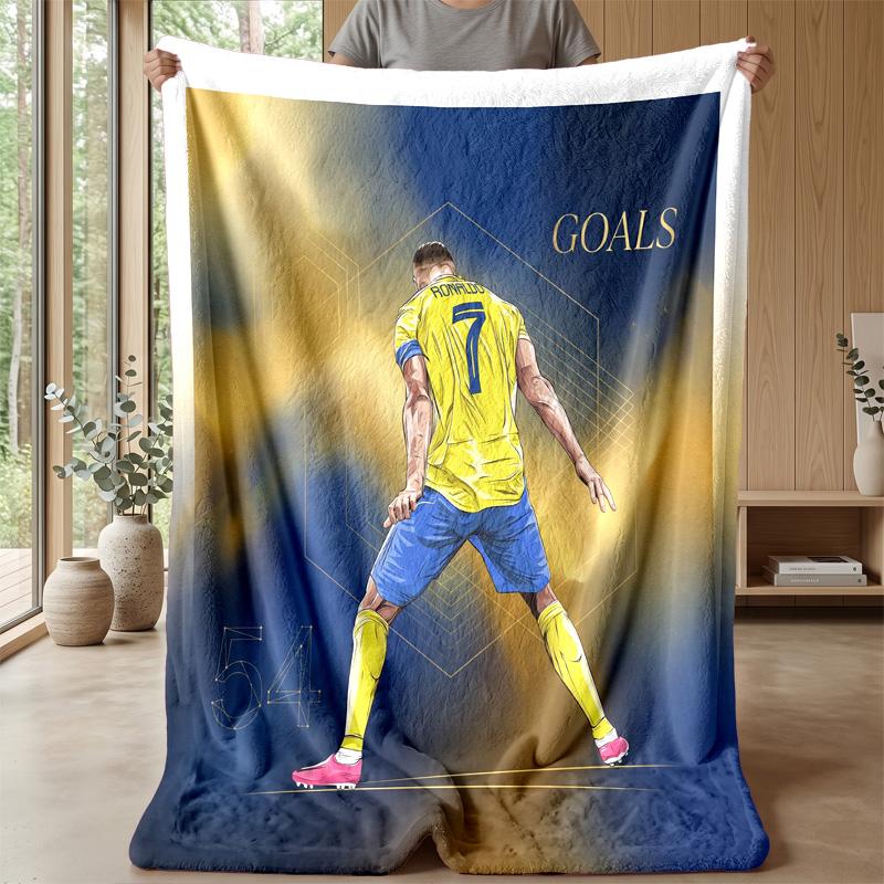 Cristiano Ronaldo Aufdruck Flanelldecke Hautfreundlich Warm Dekorativer Überwurf für Innen Couch Bett Tägliche Nutzung