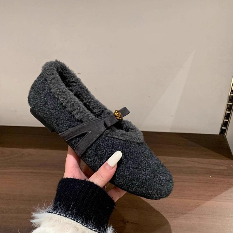 Peluche de fée automne et hiver nouvelles chaussures Mary Jane à semelle plate et souple chaussures en coton chaud