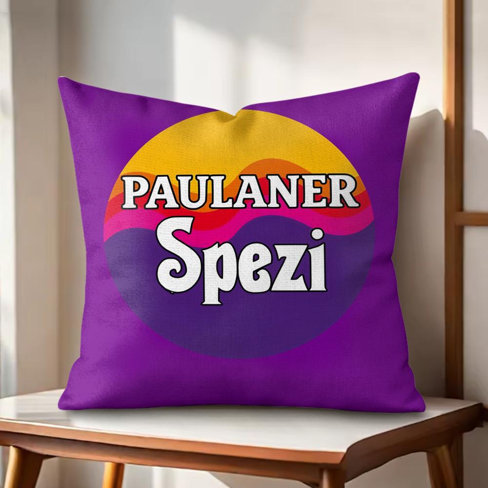 

PPaulaner SSpezi Logo Cushion Cover Natural Linen Organic Fabric DoubleSided Printing Couch Pillow Covers Home Decor 30x30cm