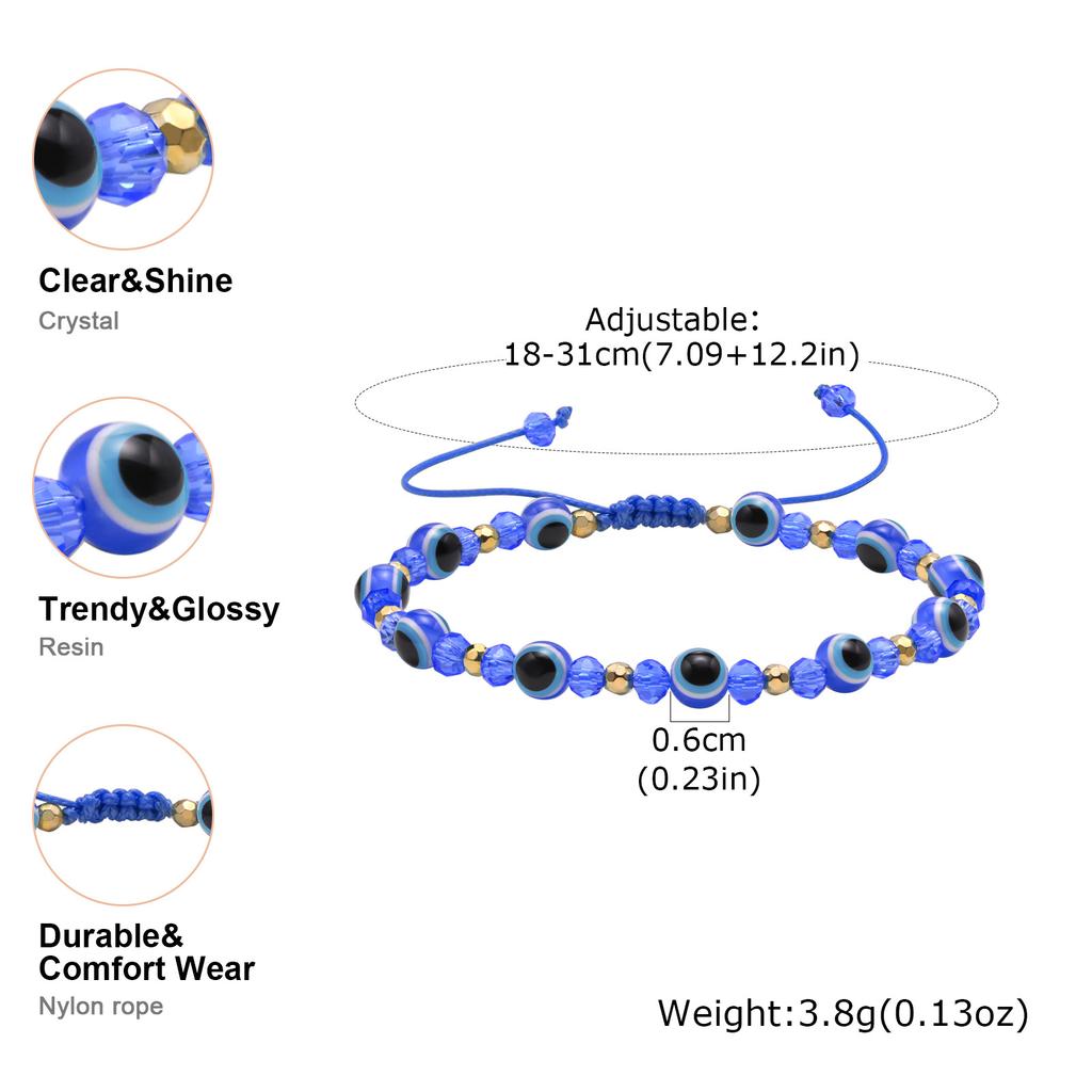 Evil Eye Crystal Beads Bracelet, Handmade String Adjustable Wristband, Amulet Protection Good Luck Bracelet For Women