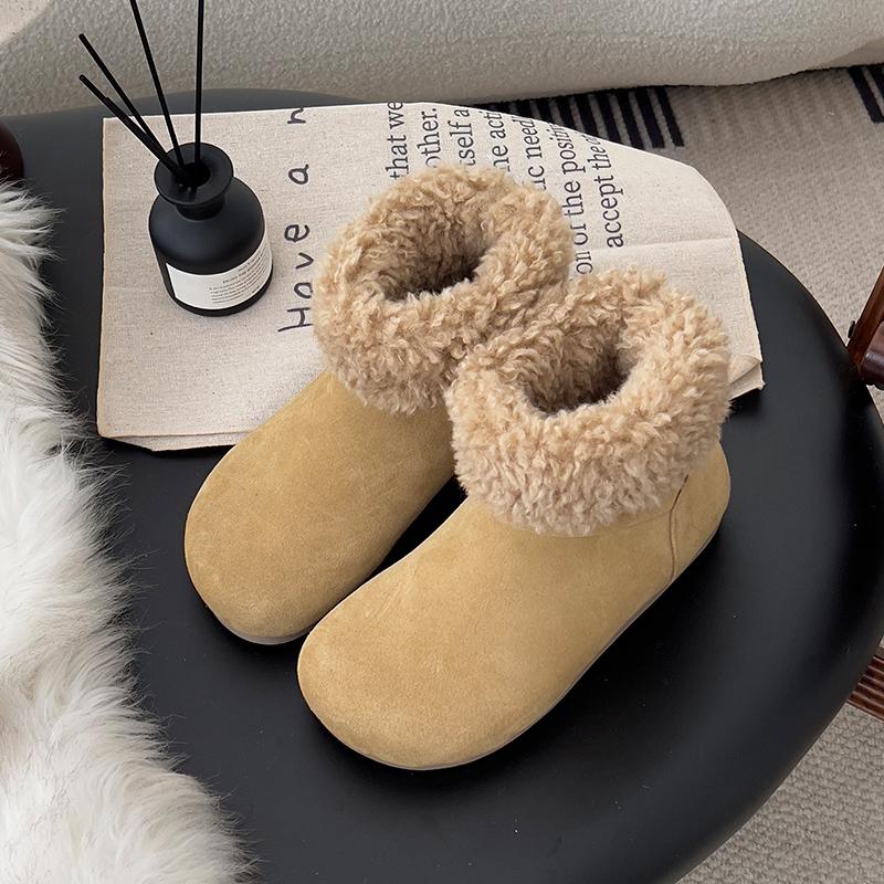 Hairy Big-headed Snow Boots Women's 2025 Winter Piled Thickened Short Boots Thermal Cotton Shoes