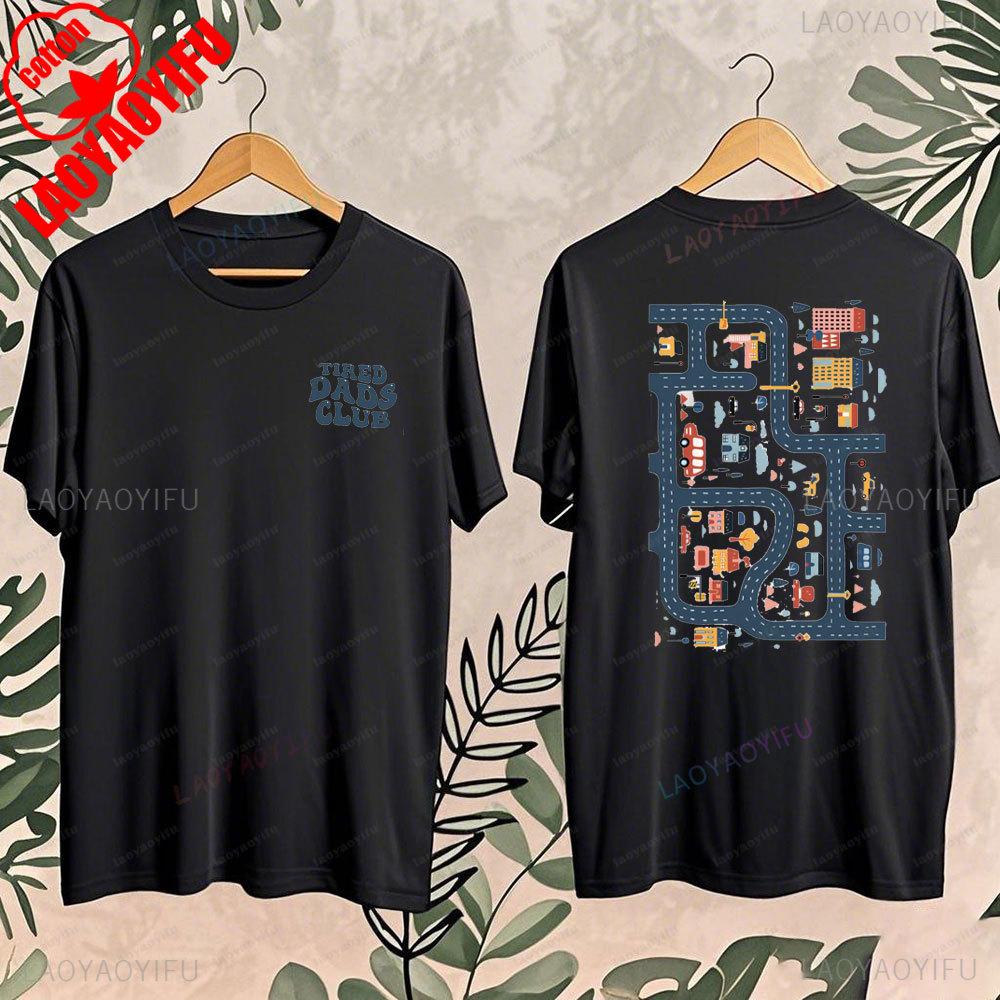 Fathers Day Mens Graphic T Shirts Tired Dads Club Funny Play Cars on Back Graphic Cotton Casual Daily Wear Dad Gift for Him