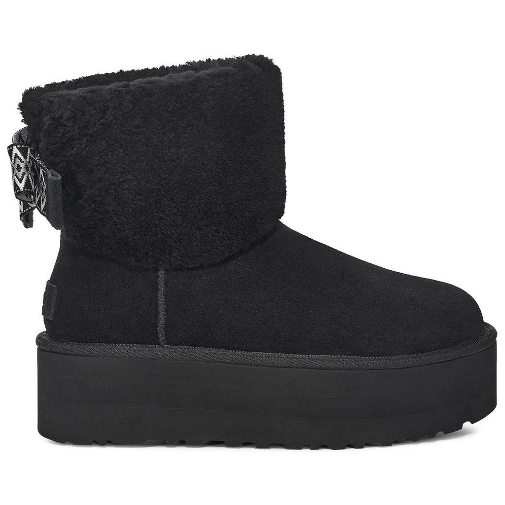 UGG Cuir Fendu Vache Semelle Épaisse Solide Bottes de Neige Courtes Bottes de Neige Femme Noir 1158267-BLK