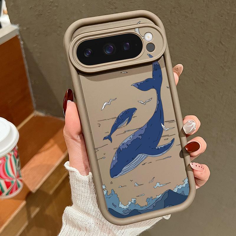 

Матовий м який чохол з принтом морського кита для Google Pixel 9 Pro XL 8 Pro 7A, протиударний TPU, захист об єктива, чохол для телефону Google Pixel 9 Pro XL кавовий