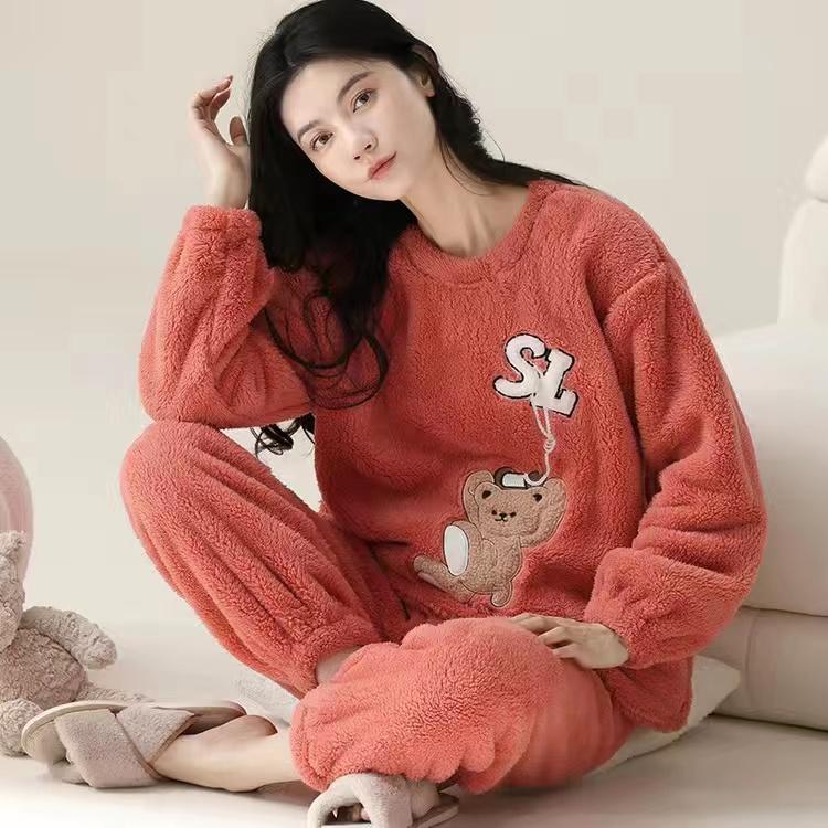 2025 Autumn Winter Cartoon Pajamas Sets for Women Warm Thicken Pajama Long Sleepwear Girl pyjamas Coral Fleece Homewear Clothes