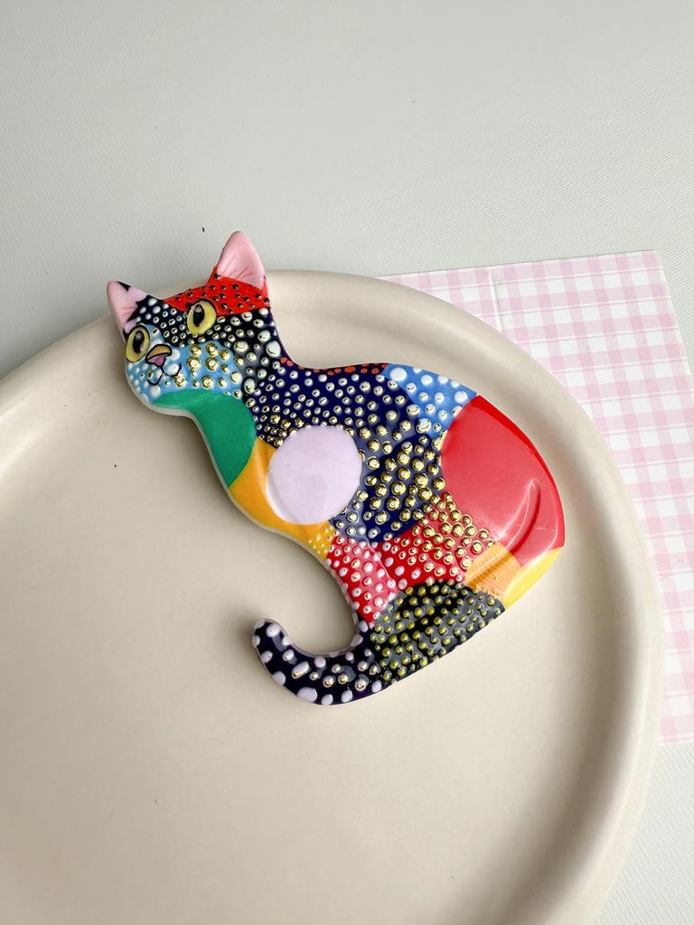 1PC Colorful Cute Cat Bronzing Relief Refrigerator Sticker Creative Cute Cat Home Decoration Refrigerator Sticker