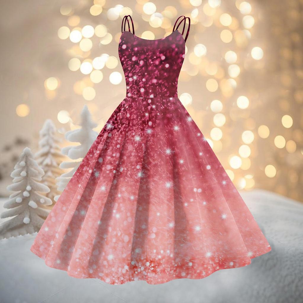 Abito da cocktail sexy senza spalline in stile gotico, punk, vintage, con stampa natalizia, da donna.