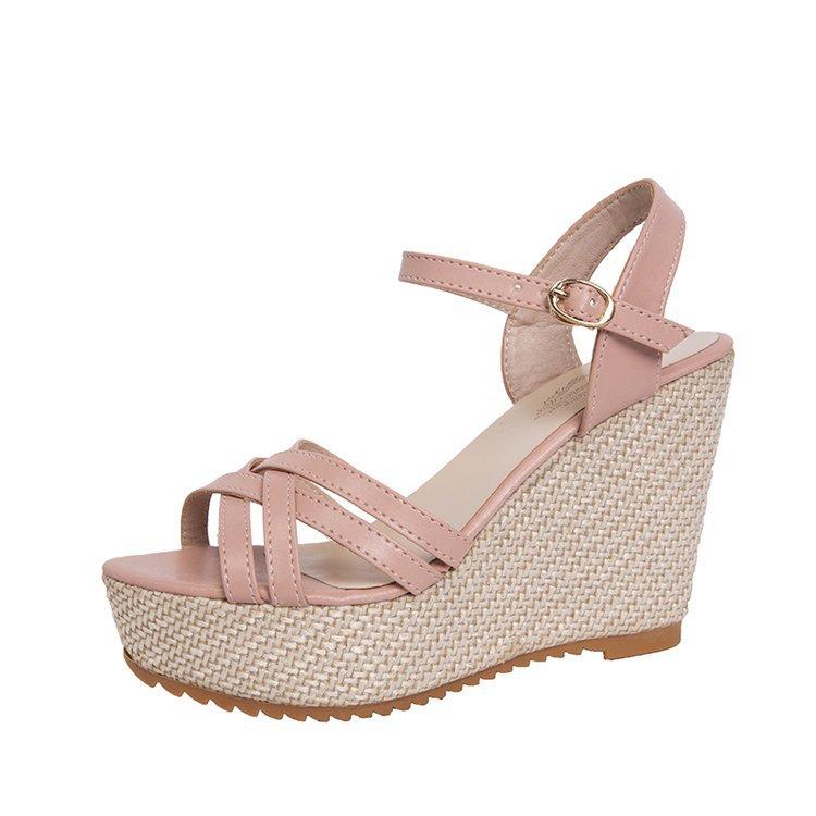 

Platform high-heeled sandals fairy wind summer new fashion wedge heel shoes waterproof table strap sandals 40 рожевий