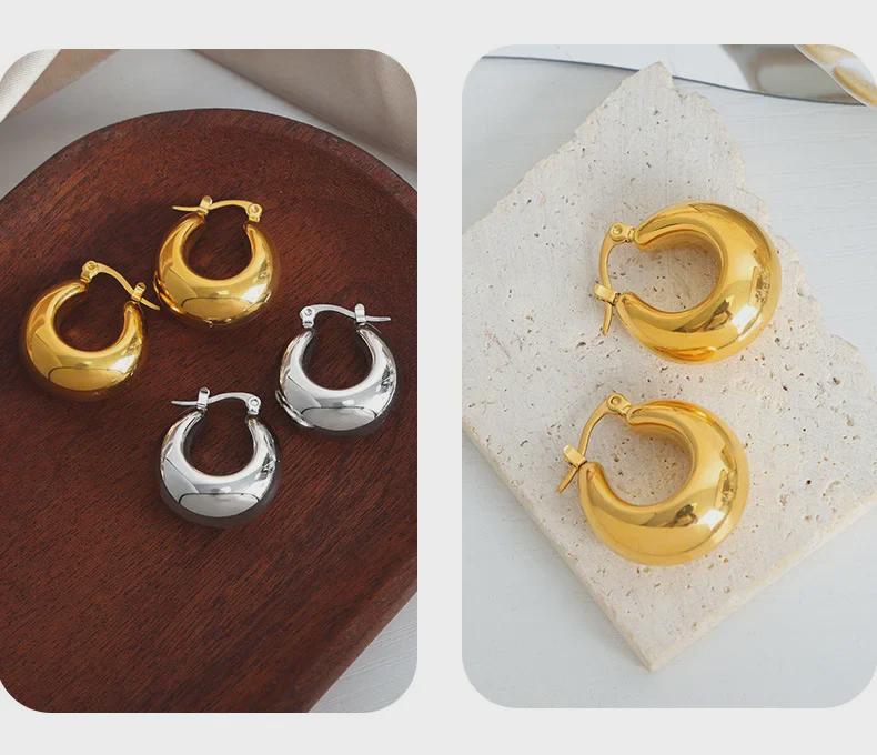 Versatile Geometric Gold-Plated Arc Earrings in Titanium Steel