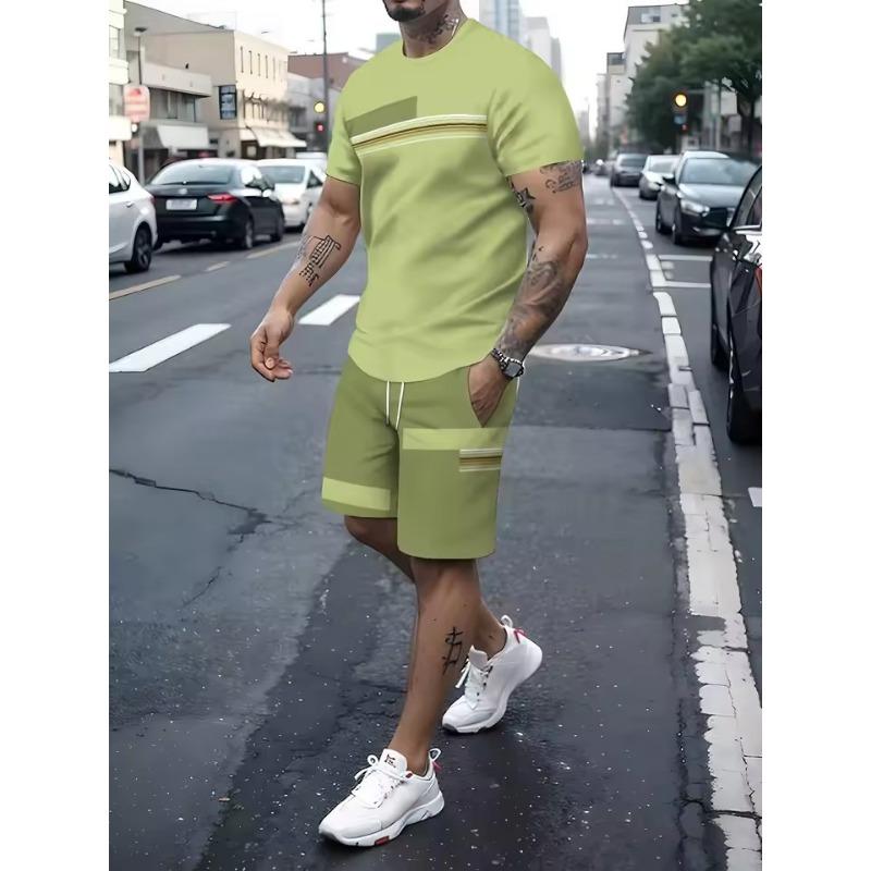 3D tisk Pánské sportovní oblečení Fitness Set Běžecký oblek Ležérní Tričko+šortky Set Prodyšný Jogging Sportovní oblečení Pruhovaný oblek