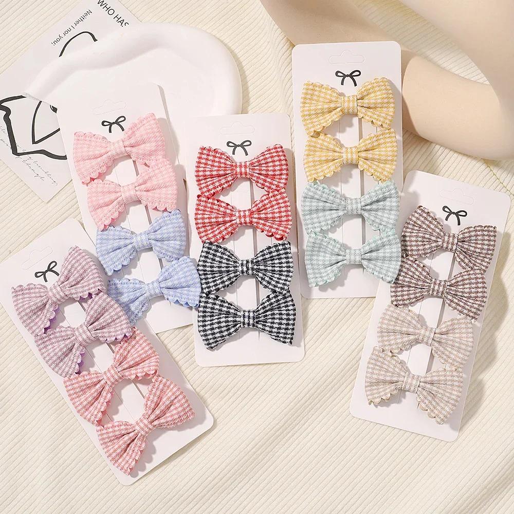 4Pcs/Set Candy Color Mini 2.5" Sweet Bows Hair Clips for Baby Girls Lovely Plaid Hairpins Hairgripes Headwear Hair Accessories