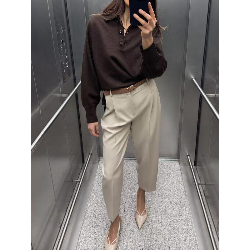 Za2025 Spring New Women's Clothing Easiest for Match Thin and Comfortable with Belt High Waist and Ankle Elegant Pleated Pants 9929022