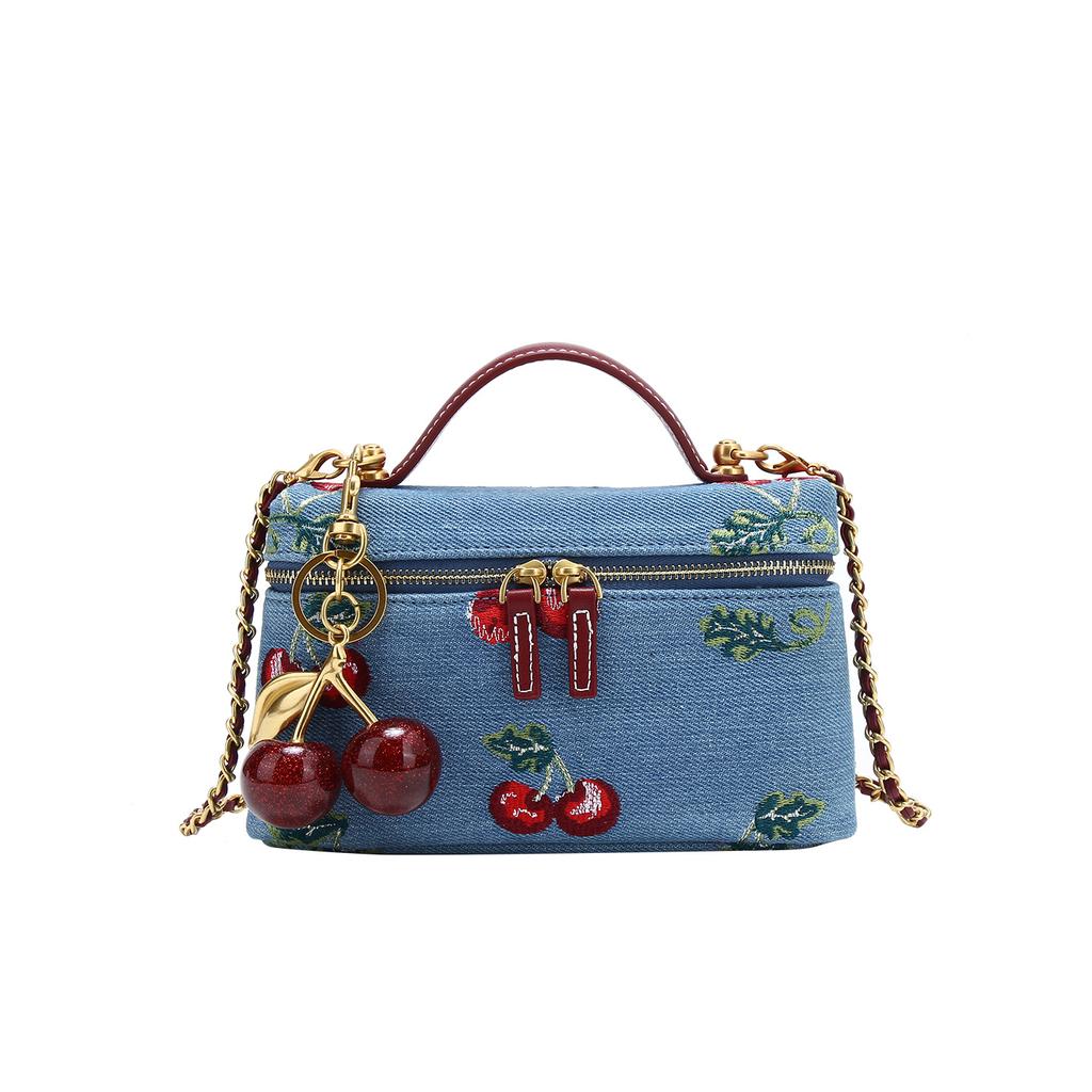 Sac Boîte Brodé en Jean Vintage Automne Hiver Nouveau Petit Sac Carré Haut de Gamme