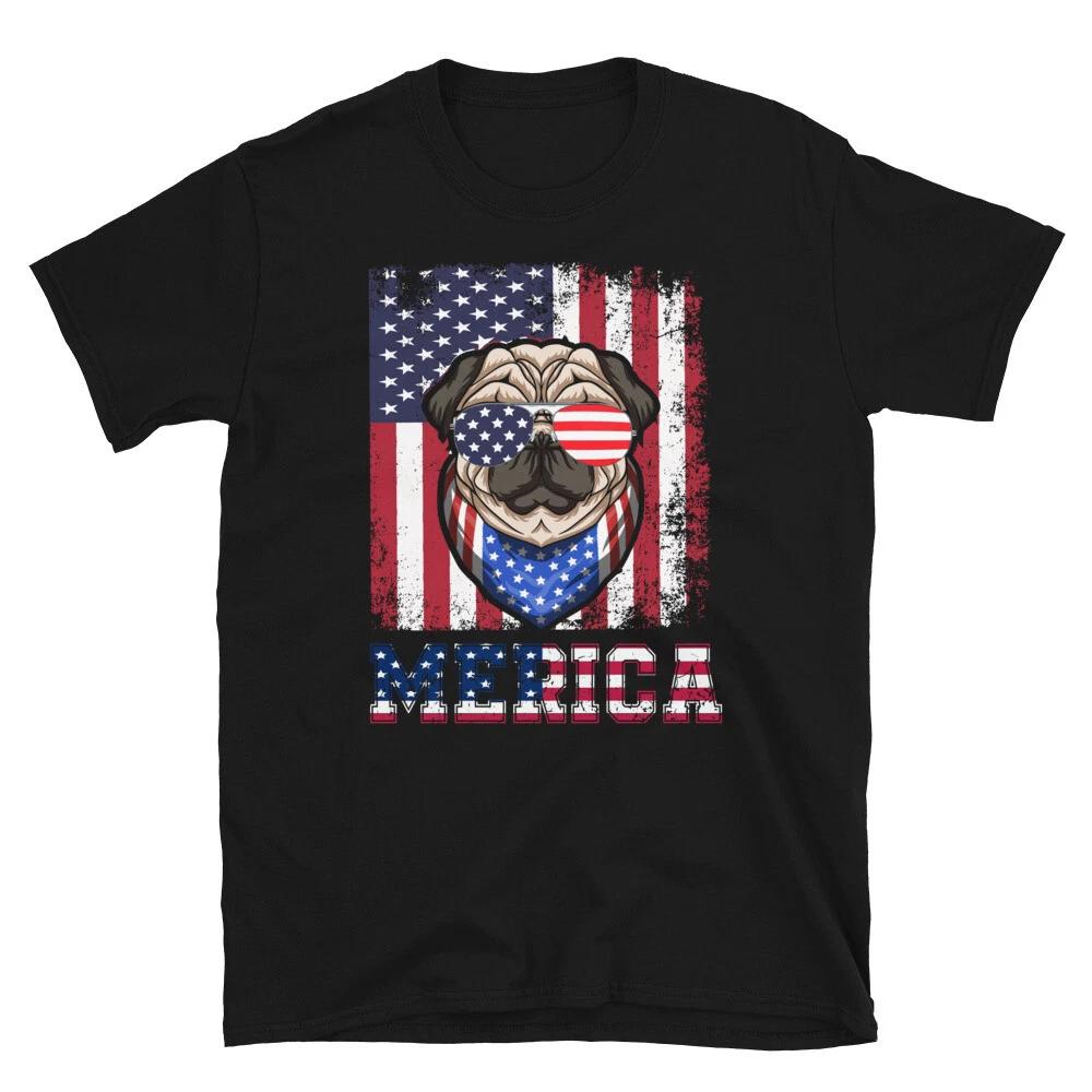 Merica Funny Dog July 4th of July USA US Flag T-Shirt XS